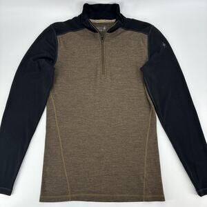 SmartWool Shirt Mens Size Small Brown Black Merino Sport 250 1/4 Zip Baselayer